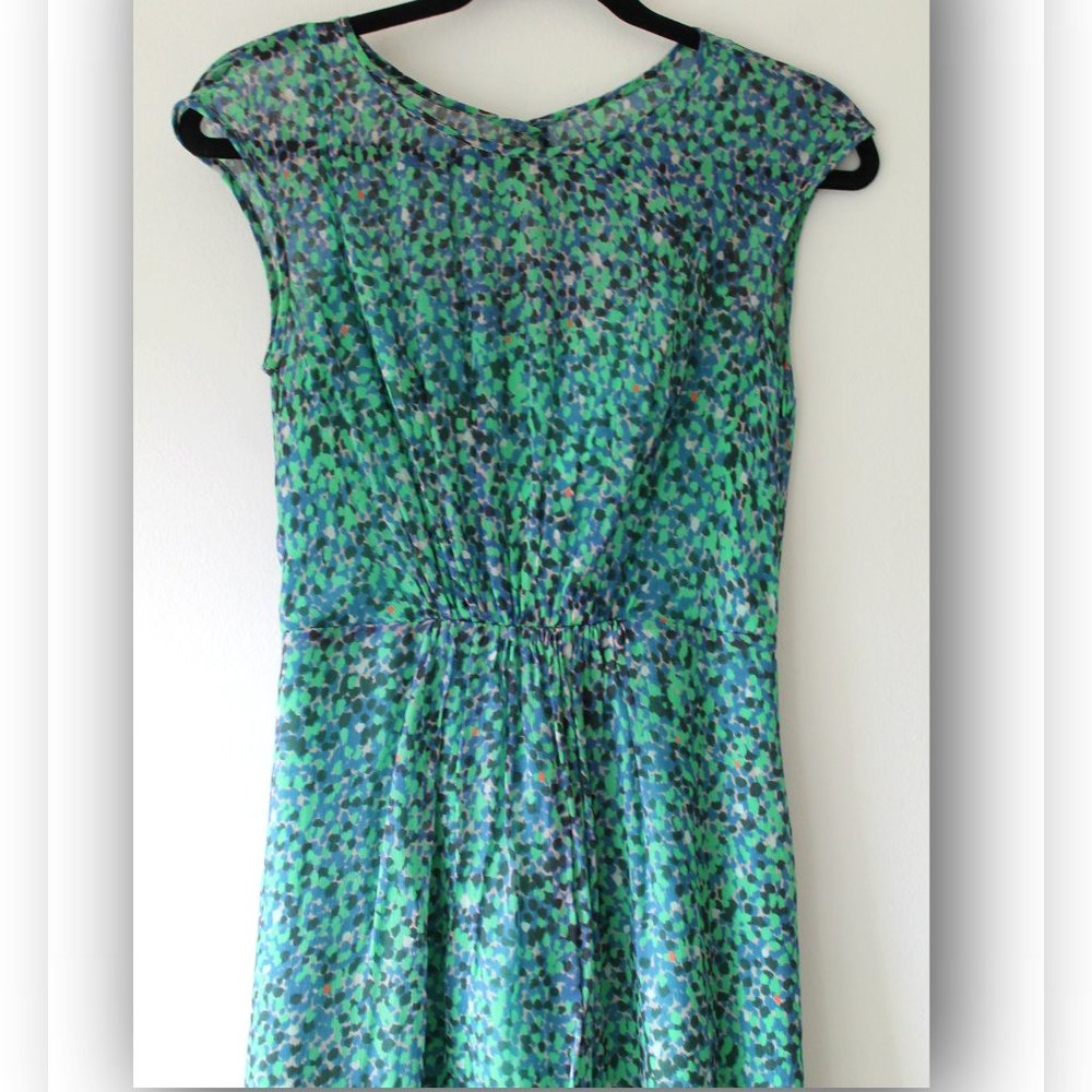 J Crew Silk Green Spotted Dress Size 0 - Picture 2 of 6